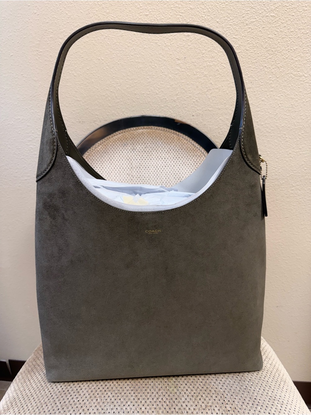 Coach Gray Suede Shoulder Hobo Bag